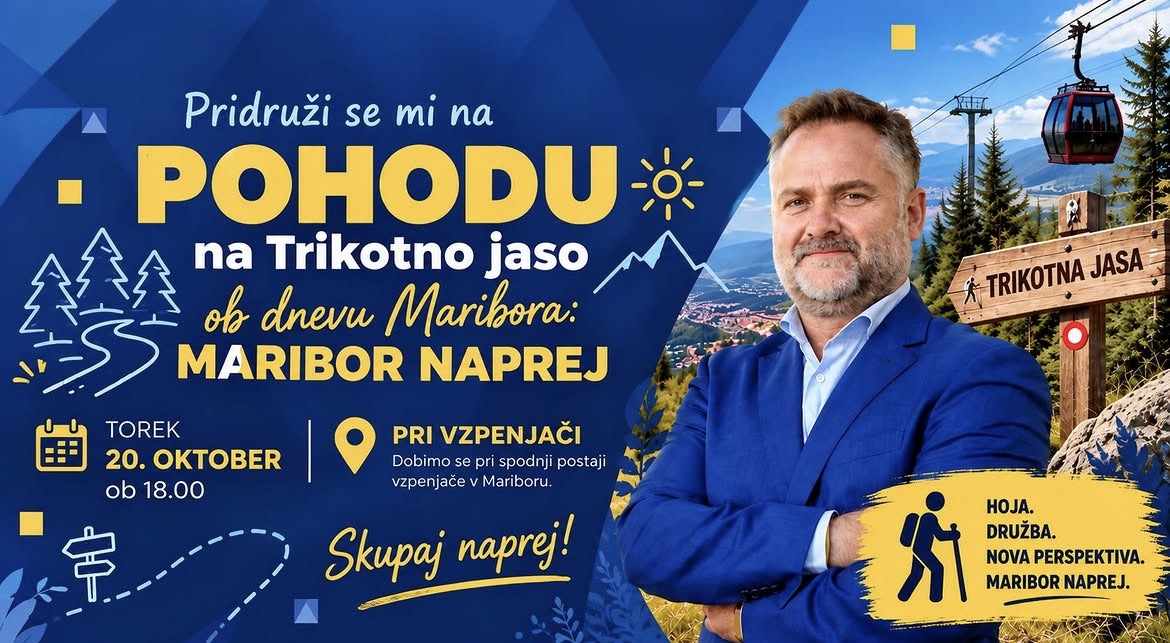 Vabilo na pohod na Trikotno jaso, 20. oktobra 2026 ob 18.00, z zborom pri spodnji postaji vzpenjače v Mariboru.